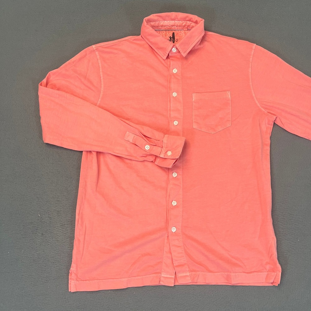 Johnnie-O Mens Small Coral Pink Long Sleeve 100% Cotton Button Down Shirt Surf